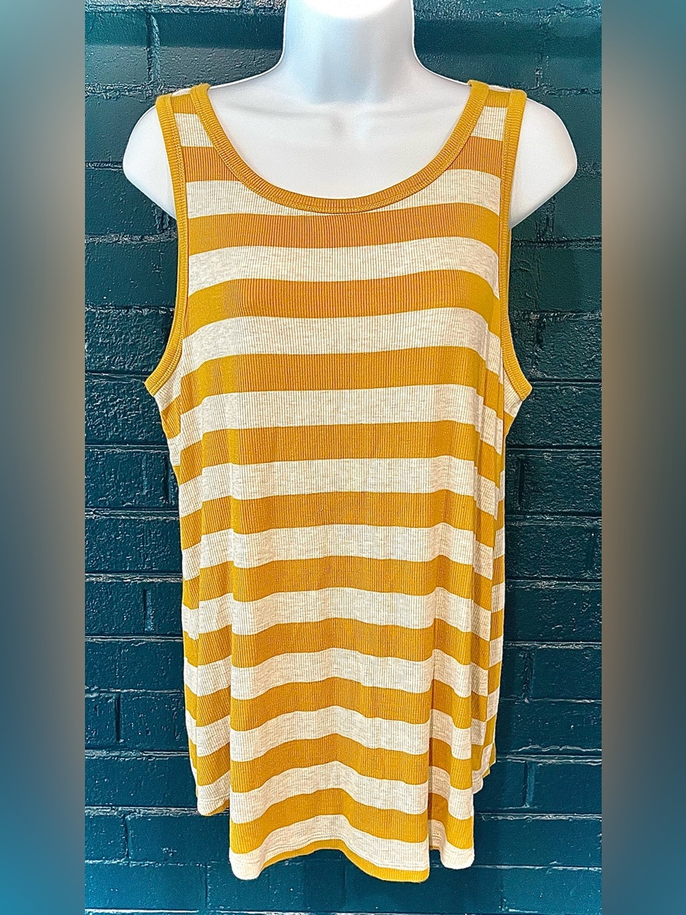 Striped Sleeveless Tank Top - Mustard & Cream
